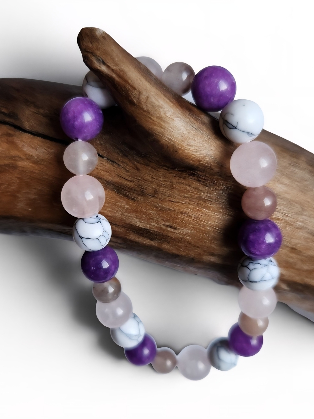 Amethyst And Quartz Beaded Stretch Bracelet